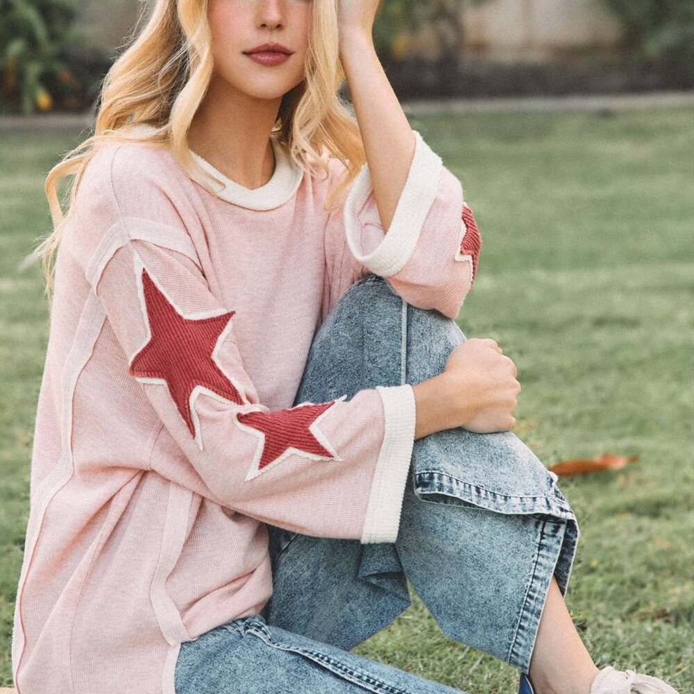 Pink + Red Starry Ribbed Shirt - Picture 8 of 8